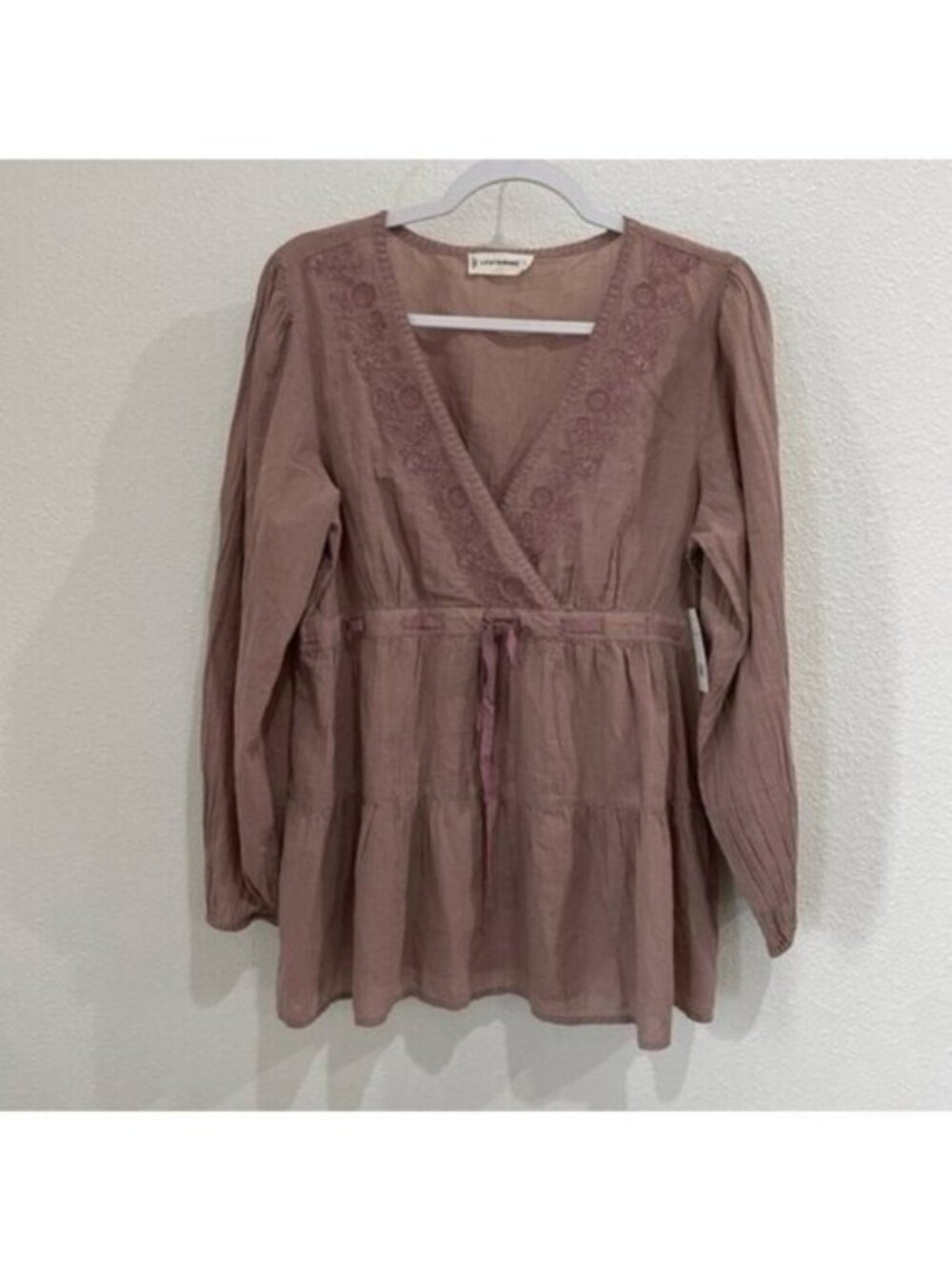 New Lucky Brand Embroidered Top Boho Gauzy Feminine Dainty Blush - Picture 2 of 11